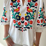 Embroidered V Neck Top