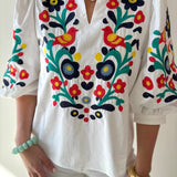Embroidered V Neck Top