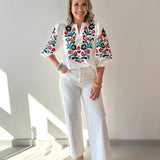 Embroidered V Neck Top