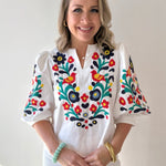 Embroidered V Neck Top