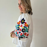 Embroidered V Neck Top