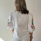 Embroidered V Neck Top