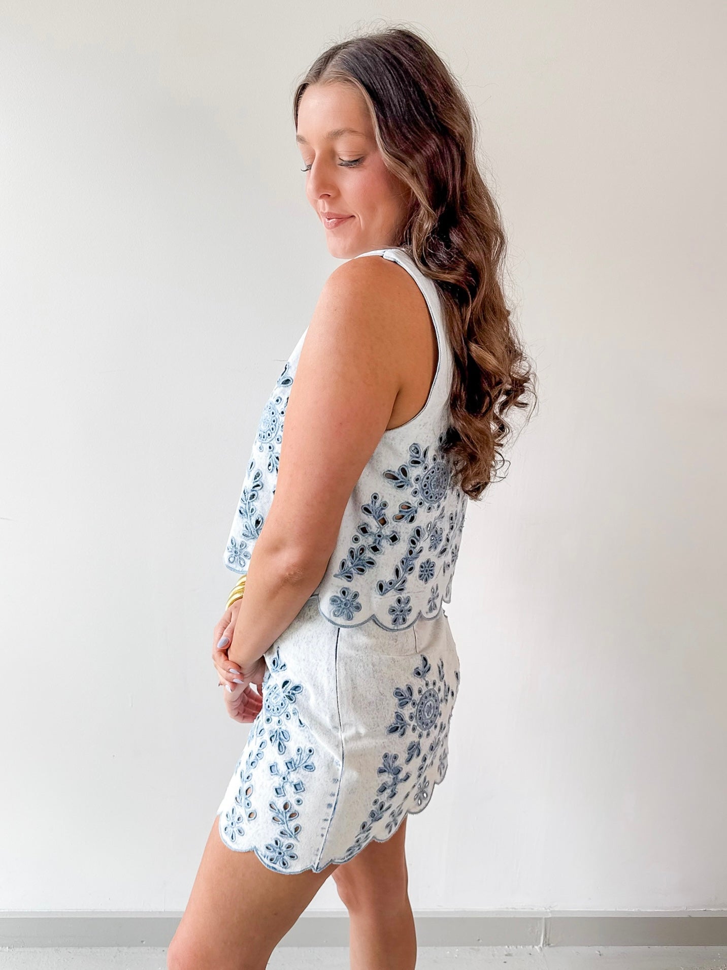 Embroidered Vest & Skort Set - Acid