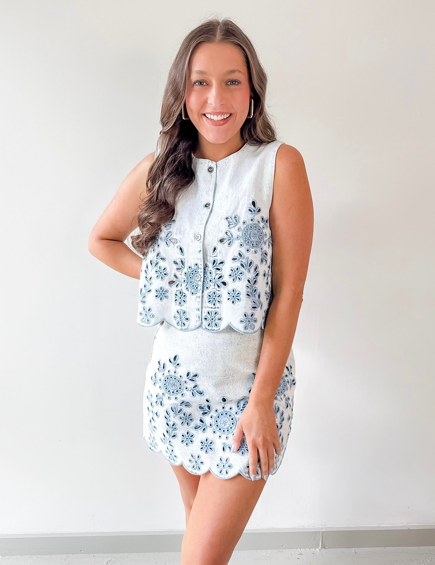 Embroidered Vest & Skort Set - Acid
