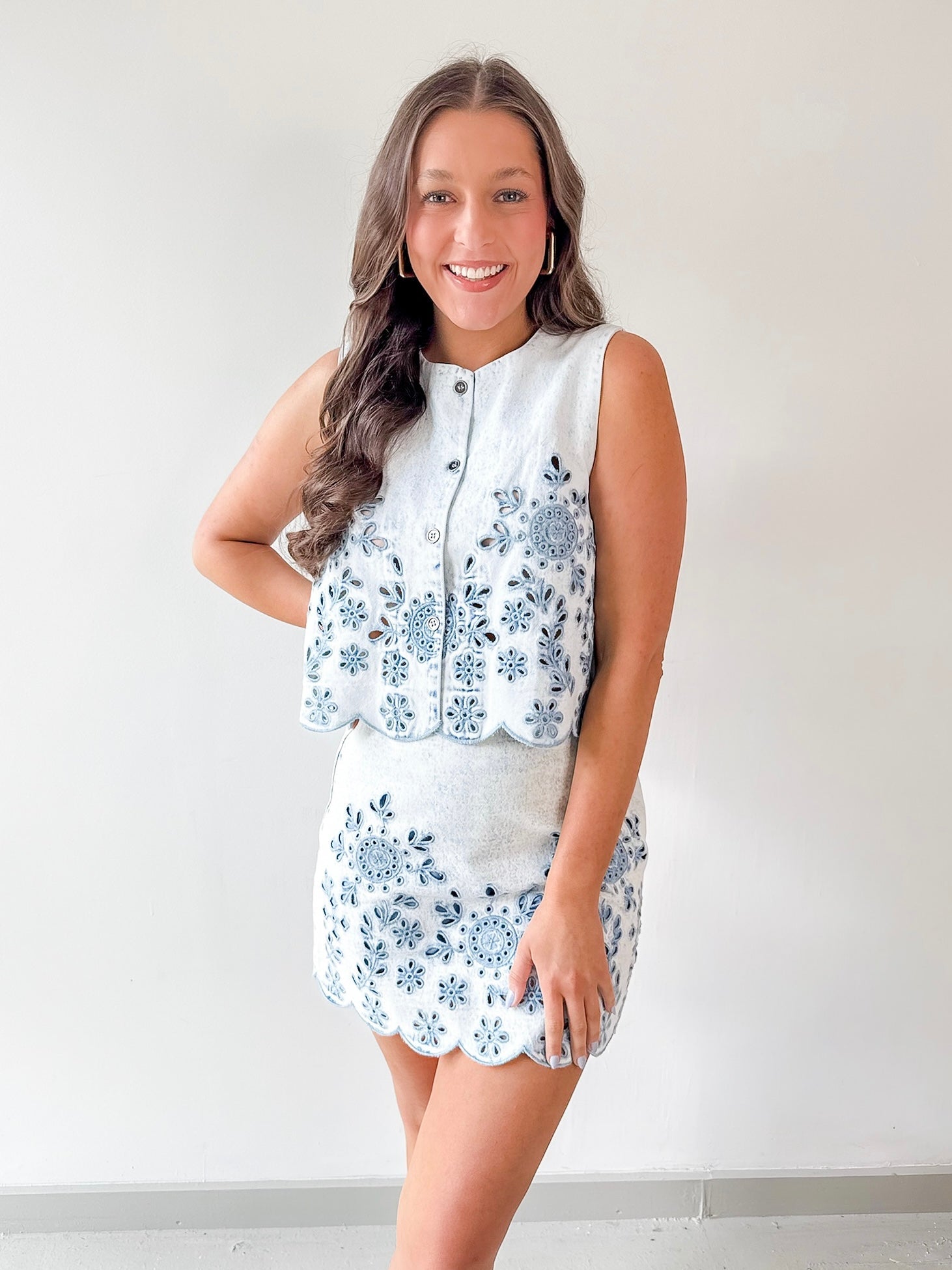 Embroidered Vest & Skort Set - Acid