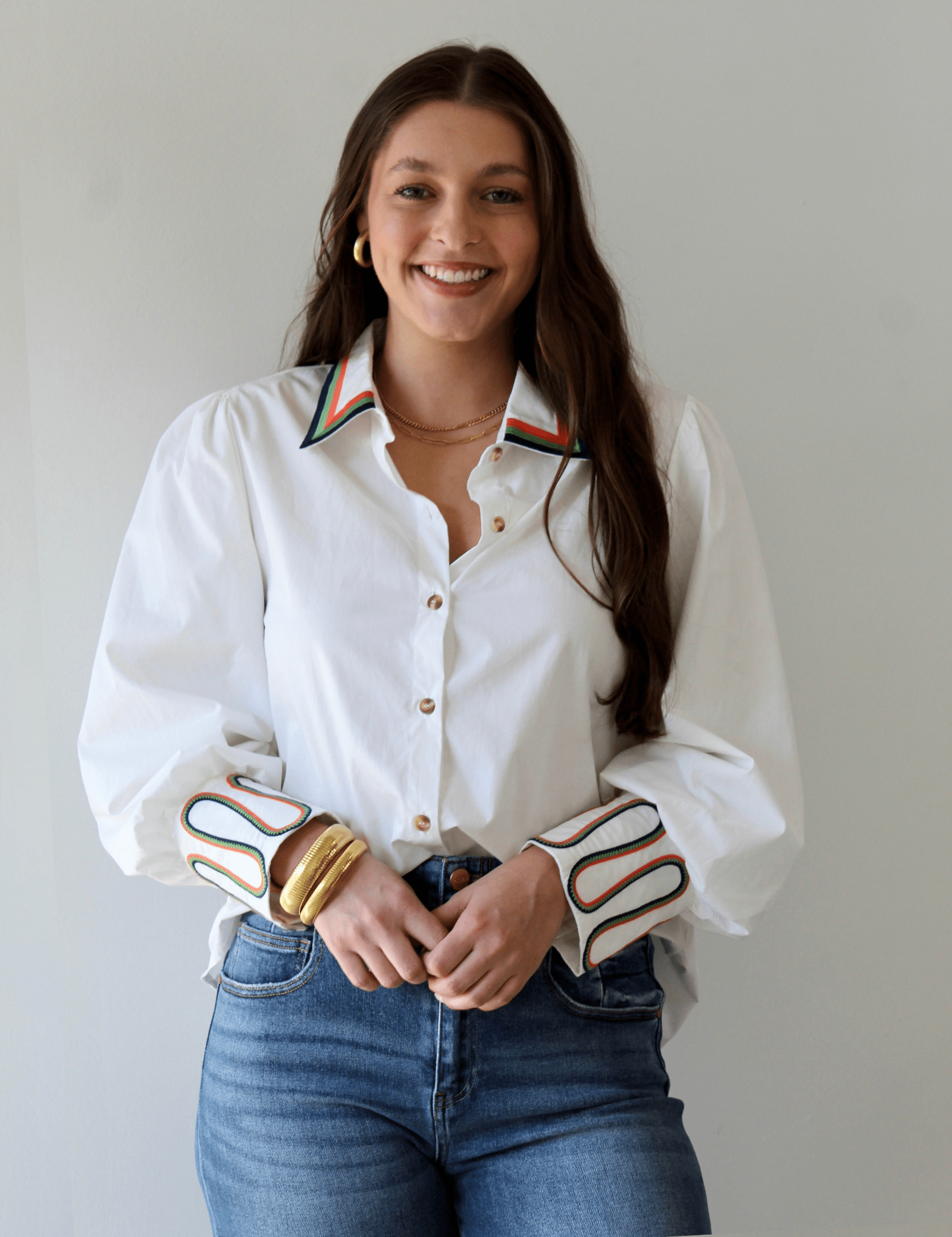 Embroidery Accent Shirt - White