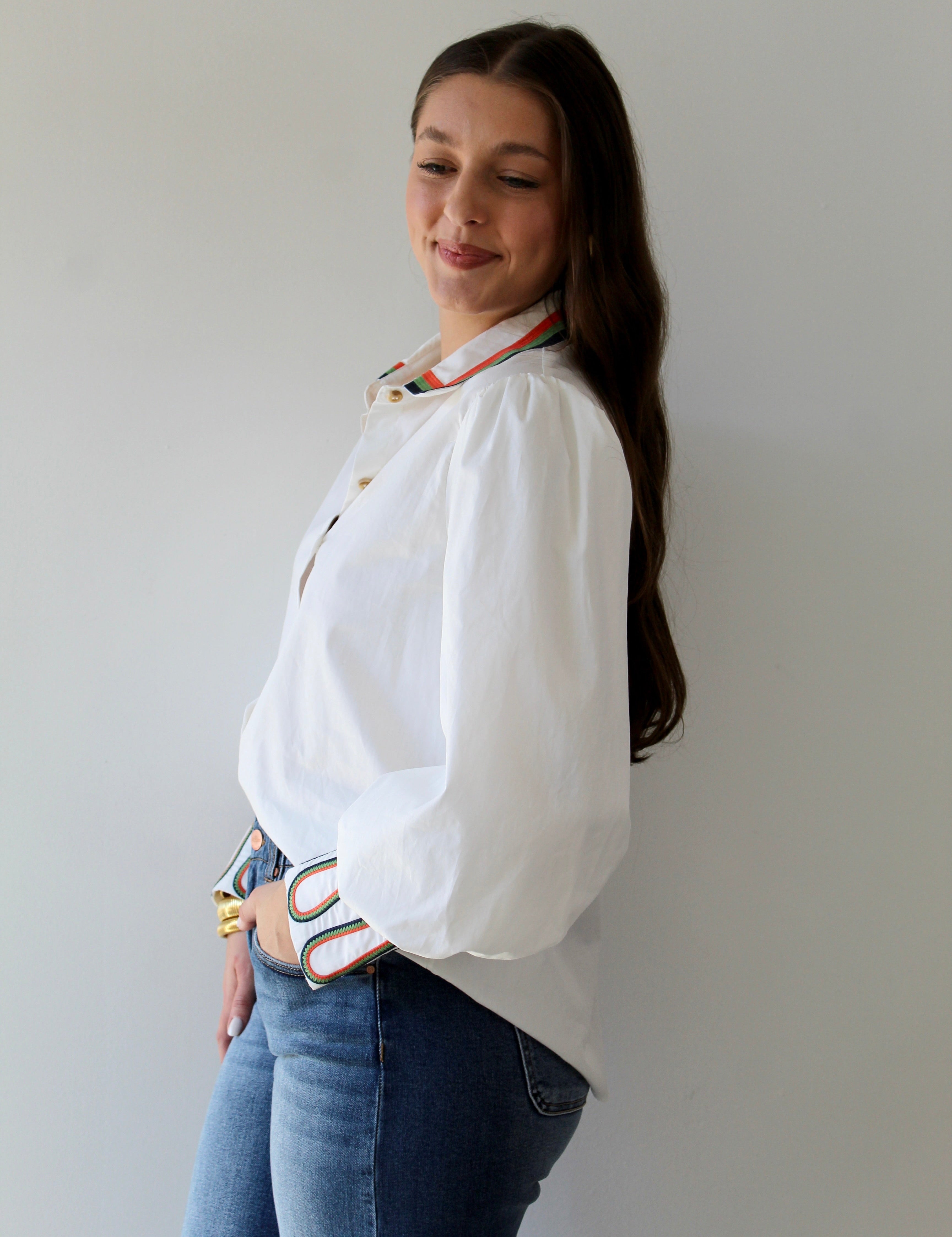 Embroidery Accent Shirt - White