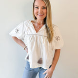 Embroidery Detail Tassle Top