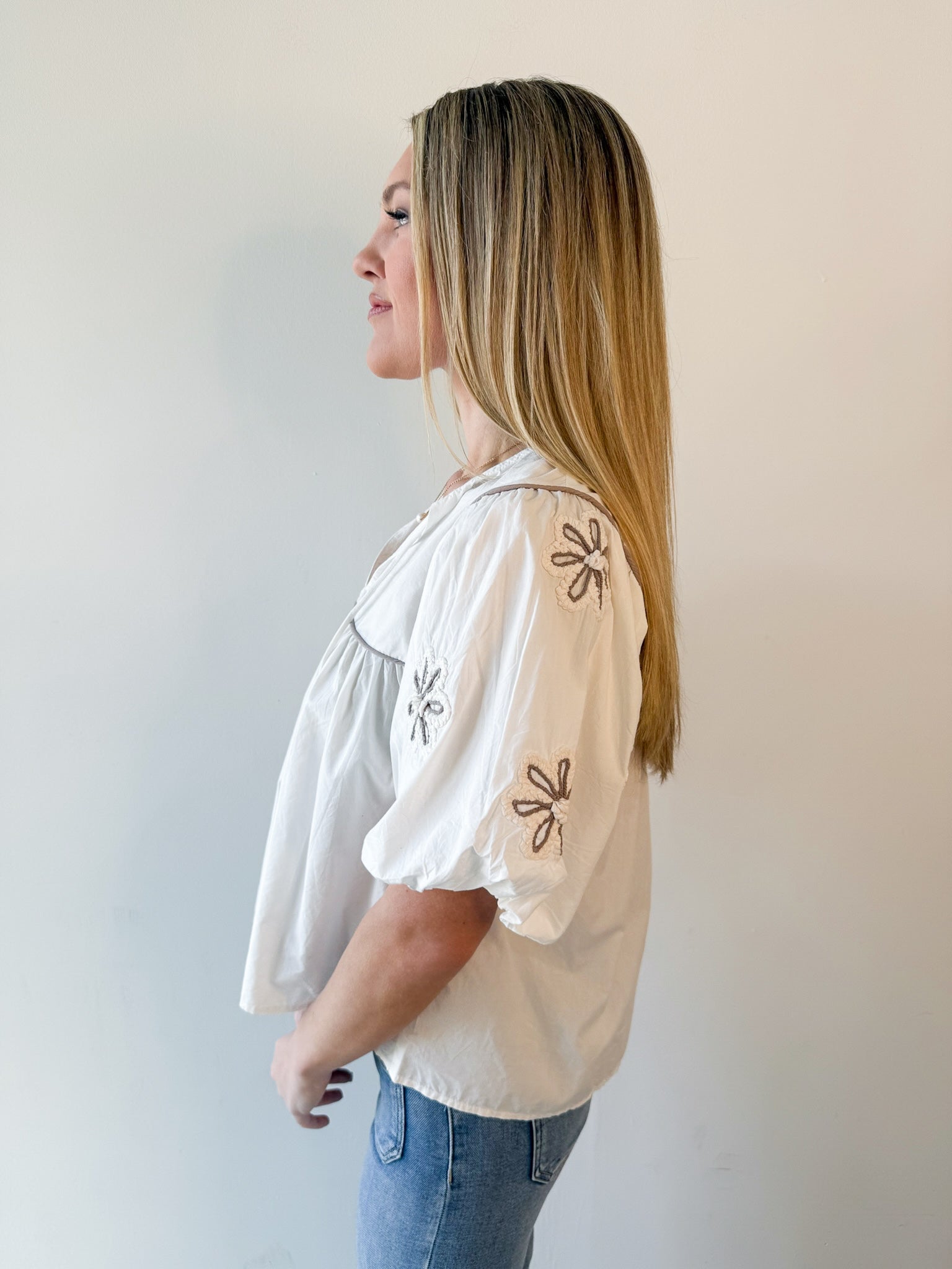 Embroidery Detail Tassle Top