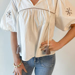 Embroidery Detail Tassle Top