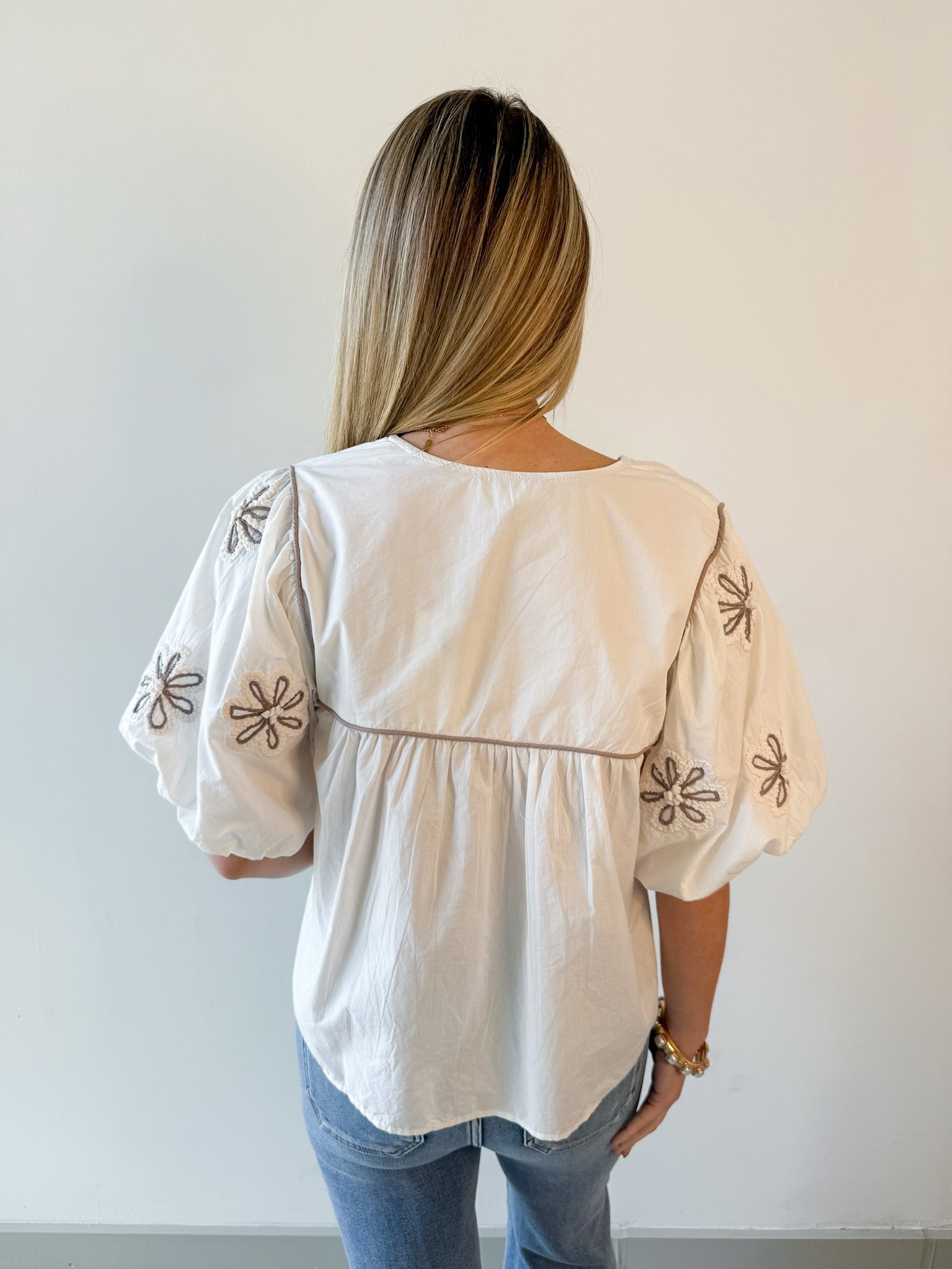 Embroidery Detail Tassle Top