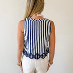 Embroidery Hem Top - Navy/White