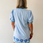 Embroidery Shell Gingham Shift Dress