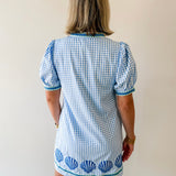 Embroidery Shell Gingham Shift Dress