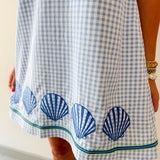 Embroidery Shell Gingham Shift Dress