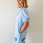 Embroidery Shell Gingham Shift Dress