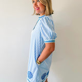Embroidery Shell Gingham Shift Dress
