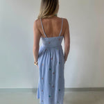 Embroidery Smock Dress - Soft Blue