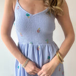 Embroidery Smock Dress - Soft Blue