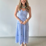 Embroidery Smock Dress - Soft Blue