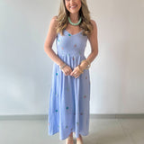 Embroidery Smock Dress - Soft Blue