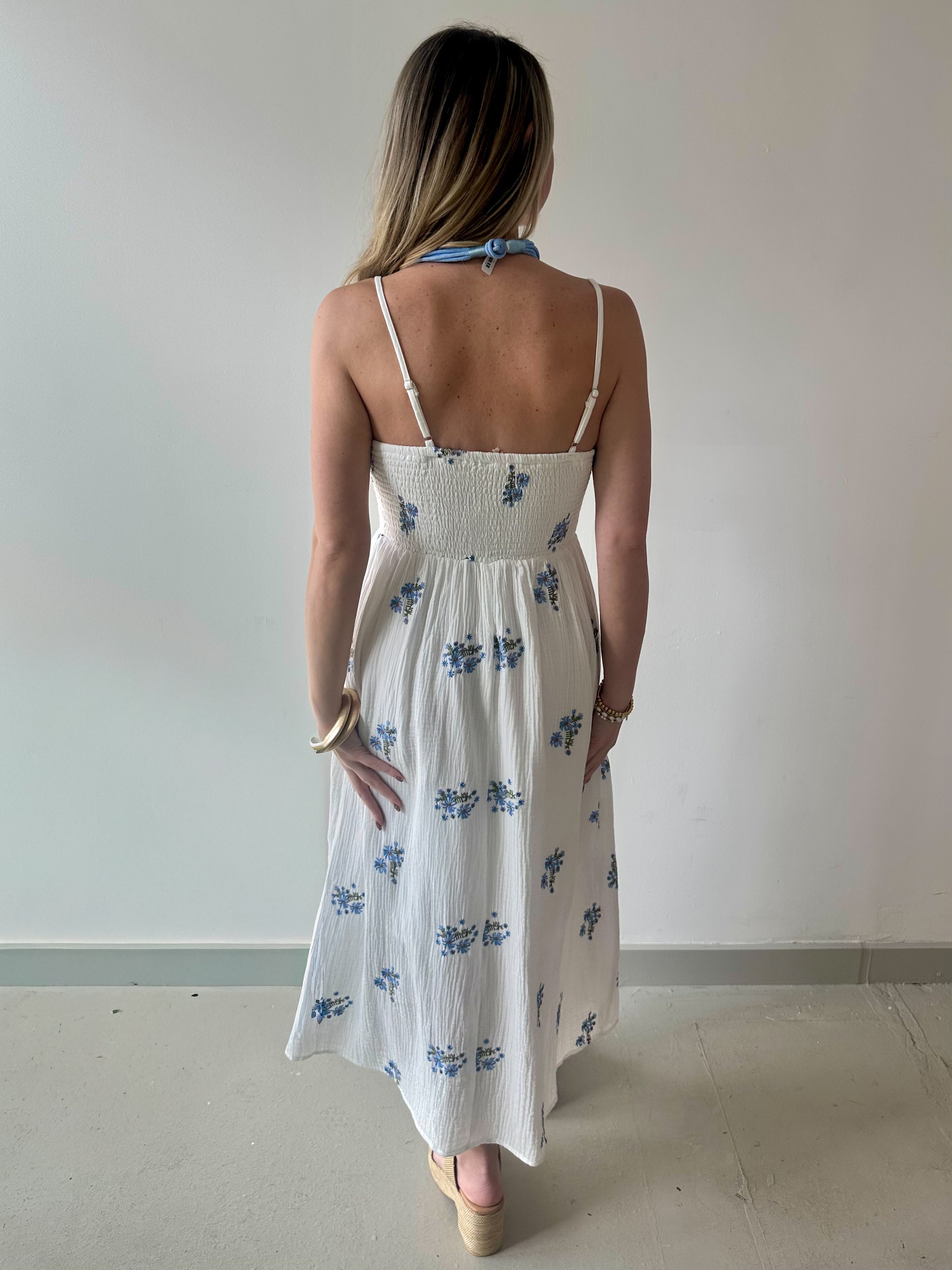 Embroidery Smock Dress - White