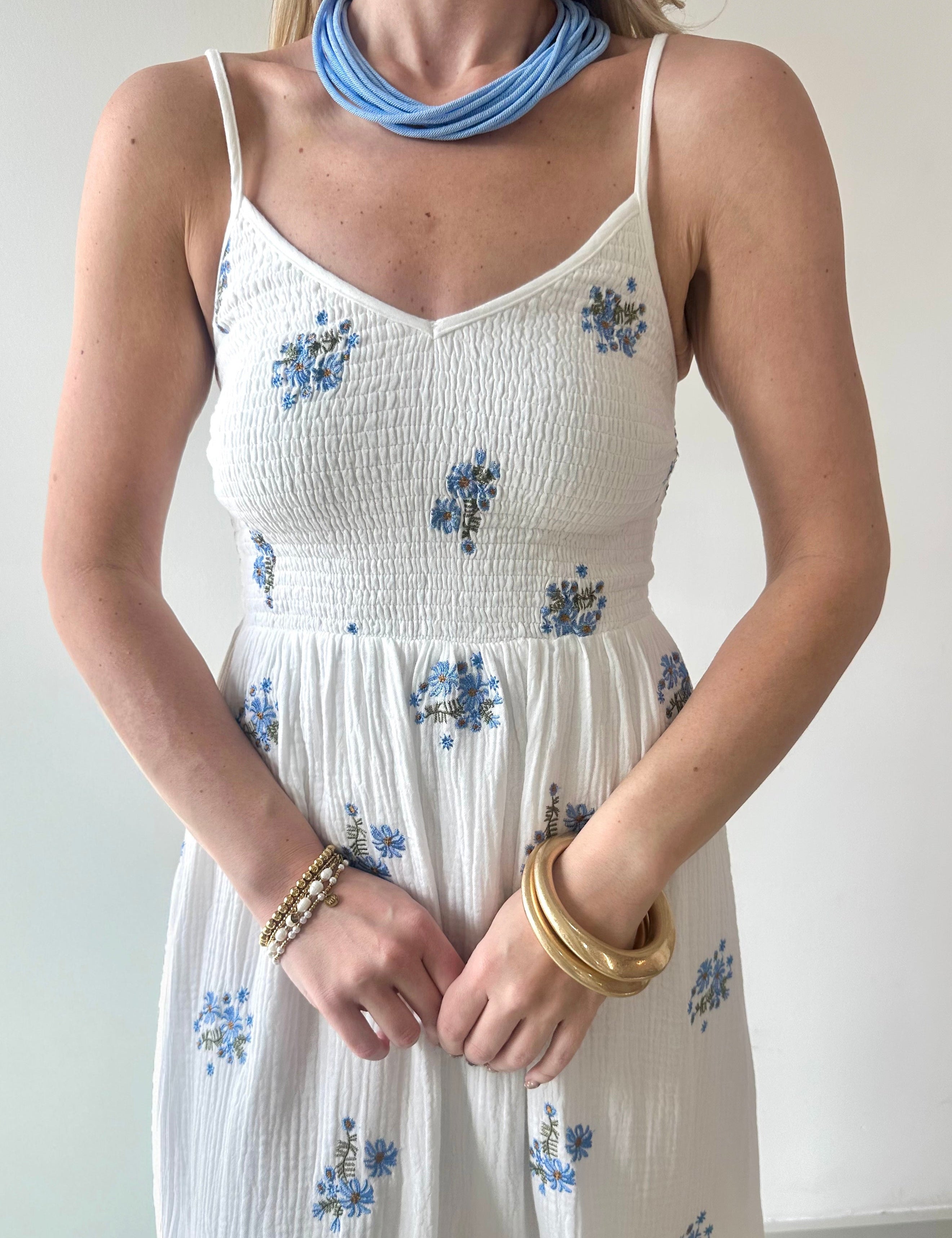 Embroidery Smock Dress - White