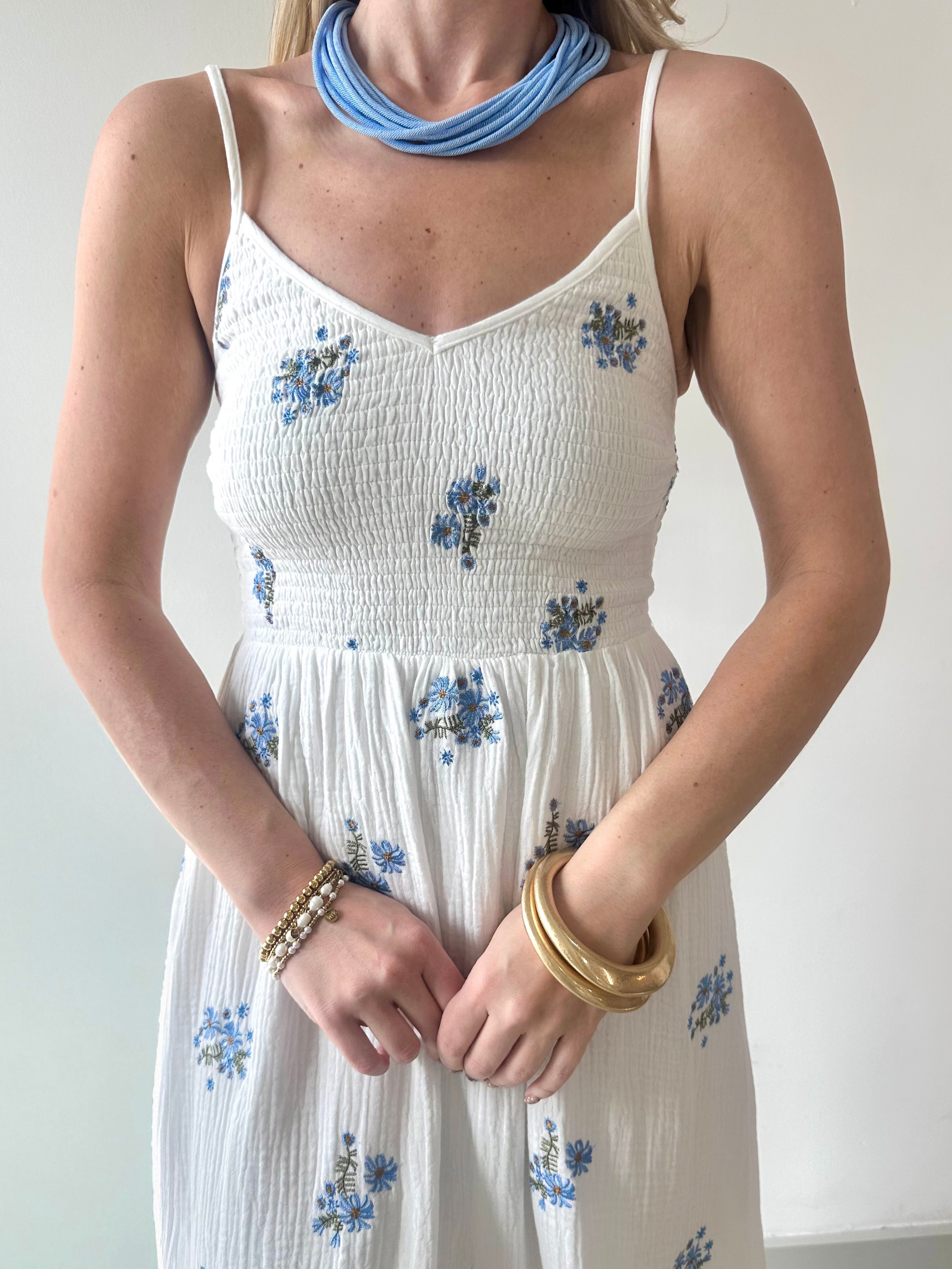 Embroidery Smock Dress - White