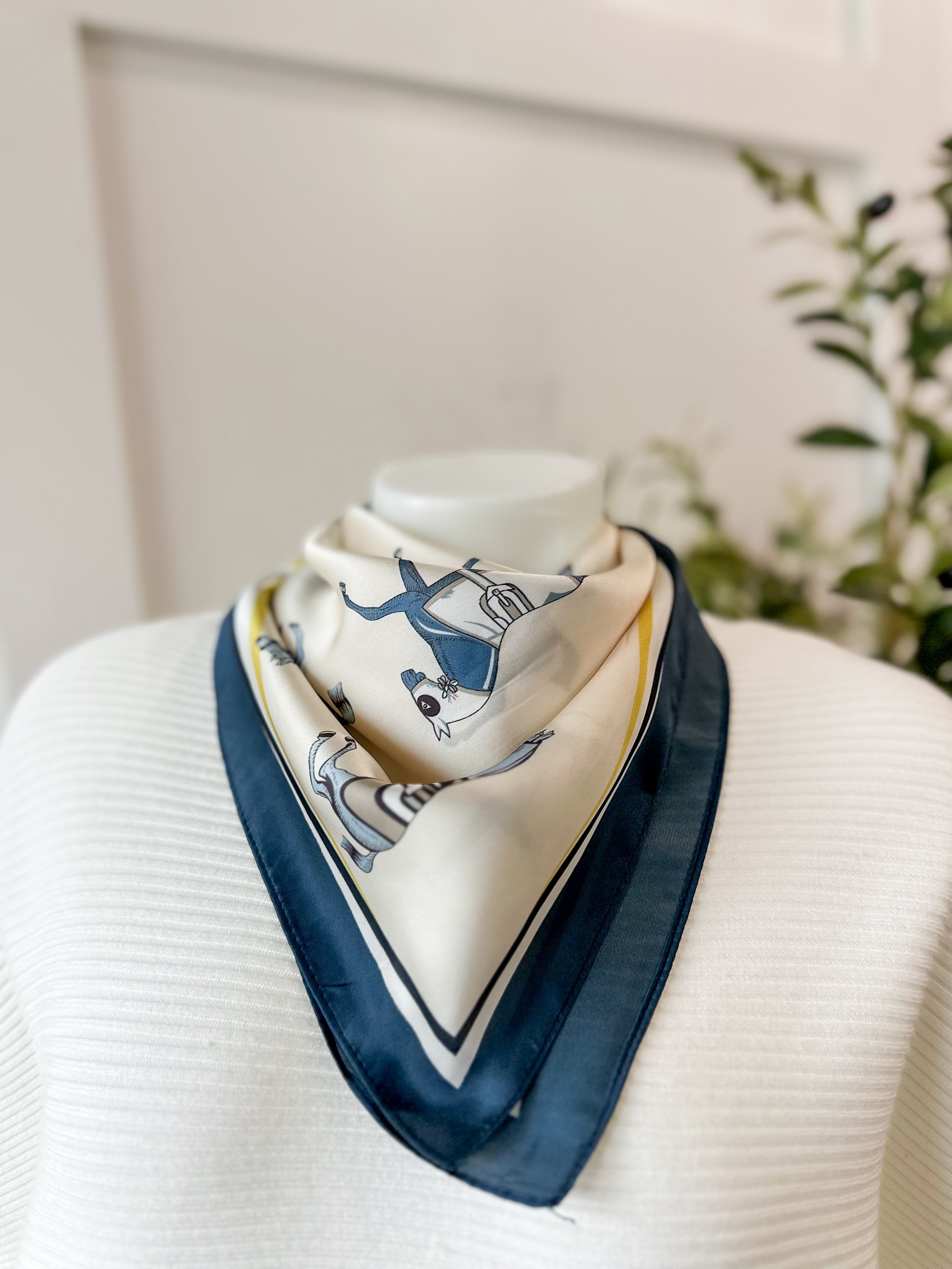Equestrian Horse Scarf - Navy