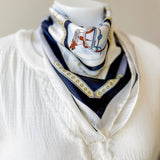 Equestrian Scarf - Ivory & Blue