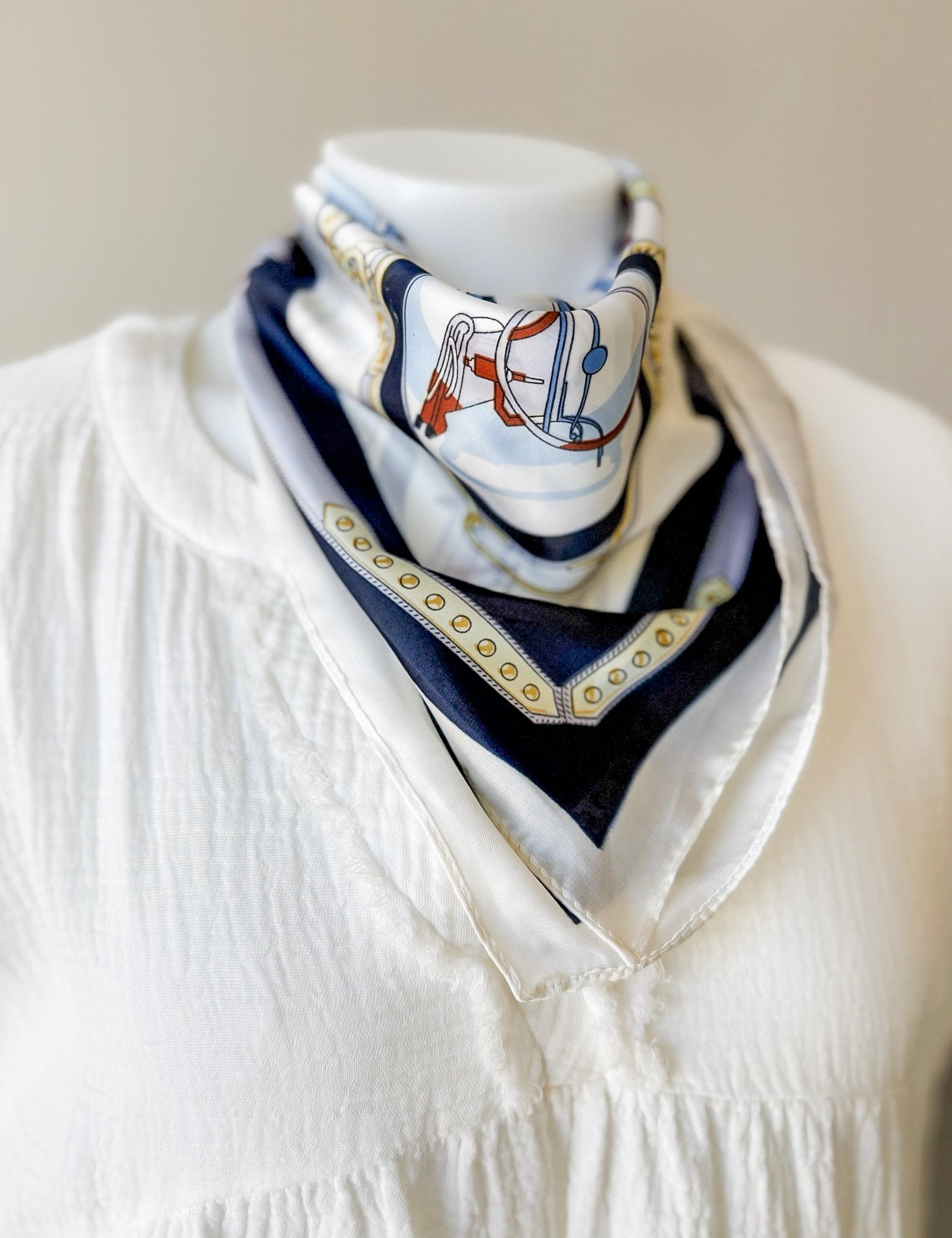 Equestrian Scarf - Ivory & Blue