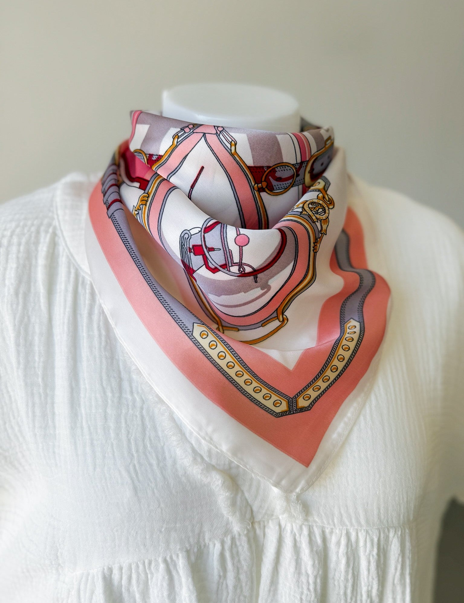 Equestrian Scarf - Ivory & Pink