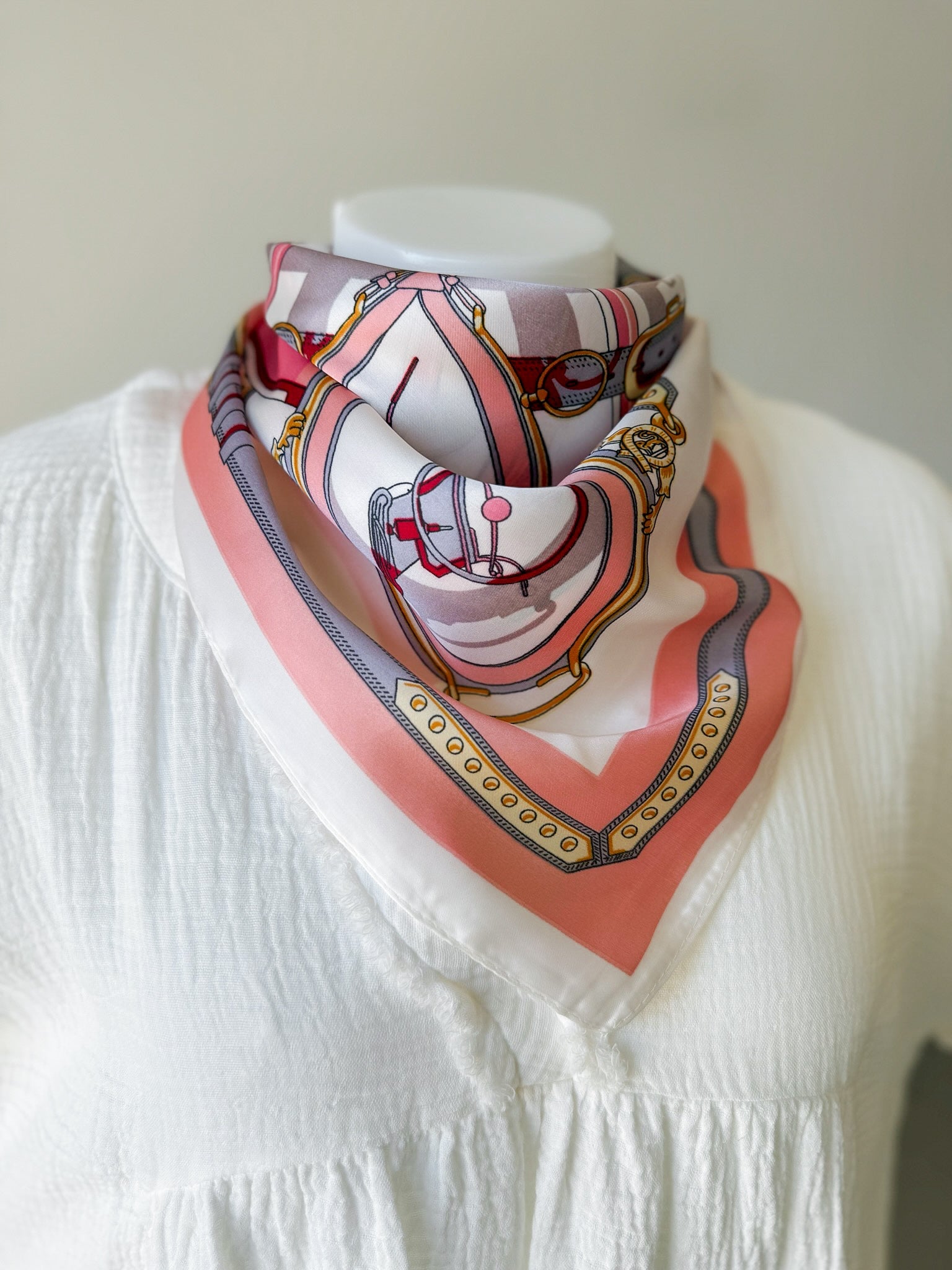 Equestrian Scarf - Ivory & Pink