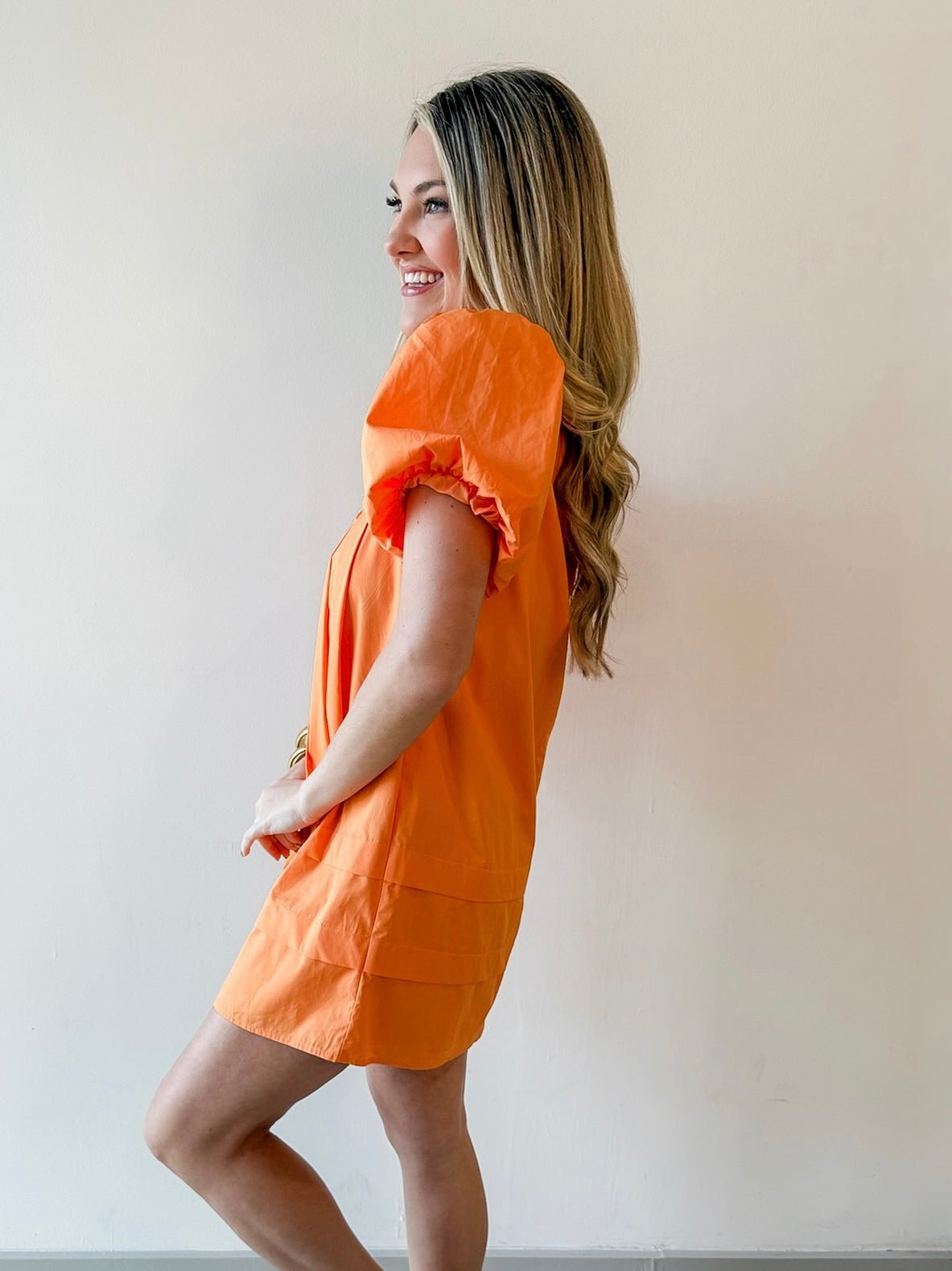 Evelyn Apricot Flutter Sleeve Dress