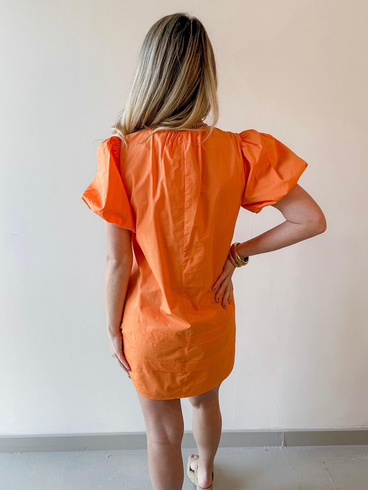 Evelyn Apricot Flutter Sleeve Dress