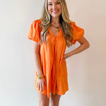 Evelyn Apricot Flutter Sleeve Dress