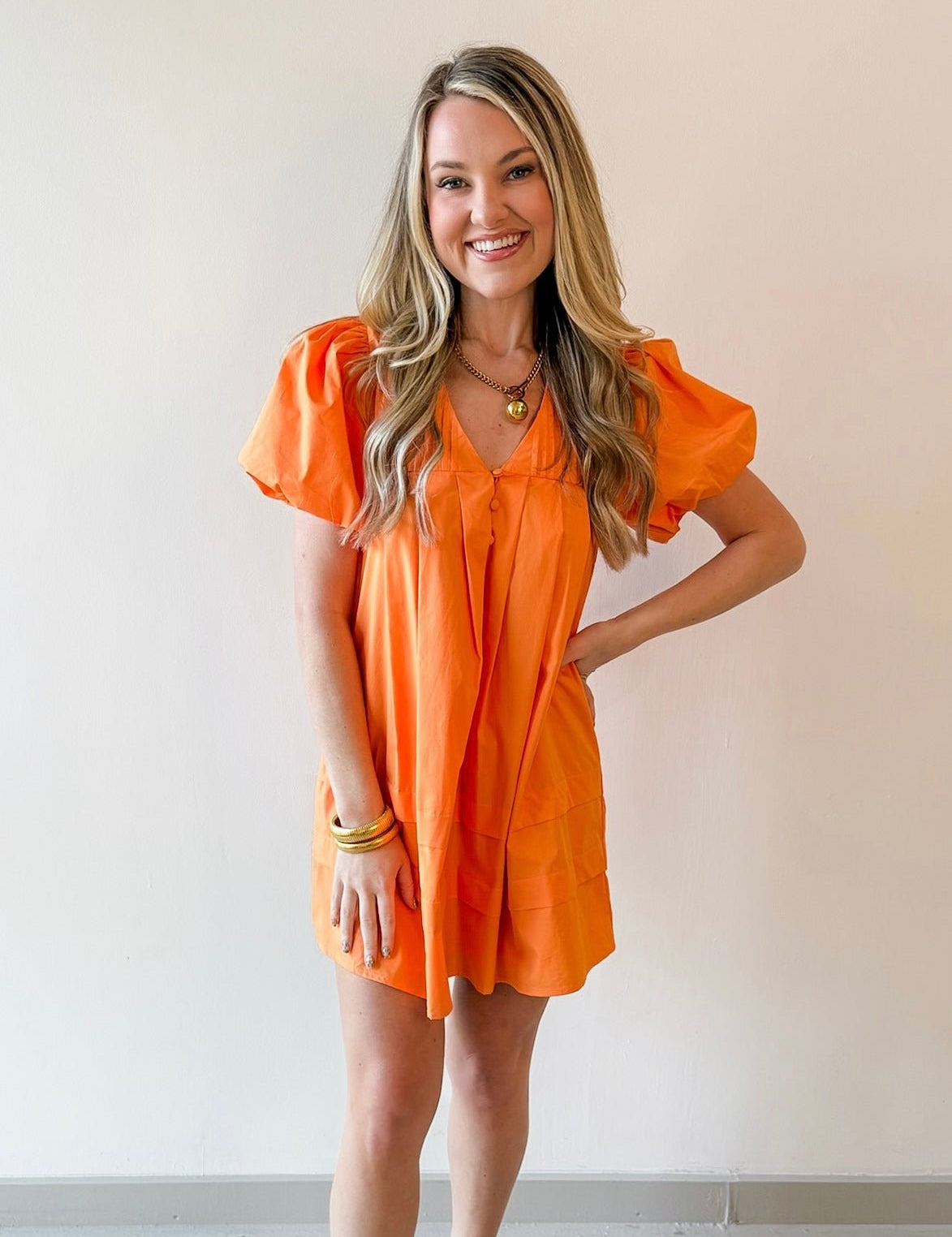 Evelyn Apricot Flutter Sleeve Dress