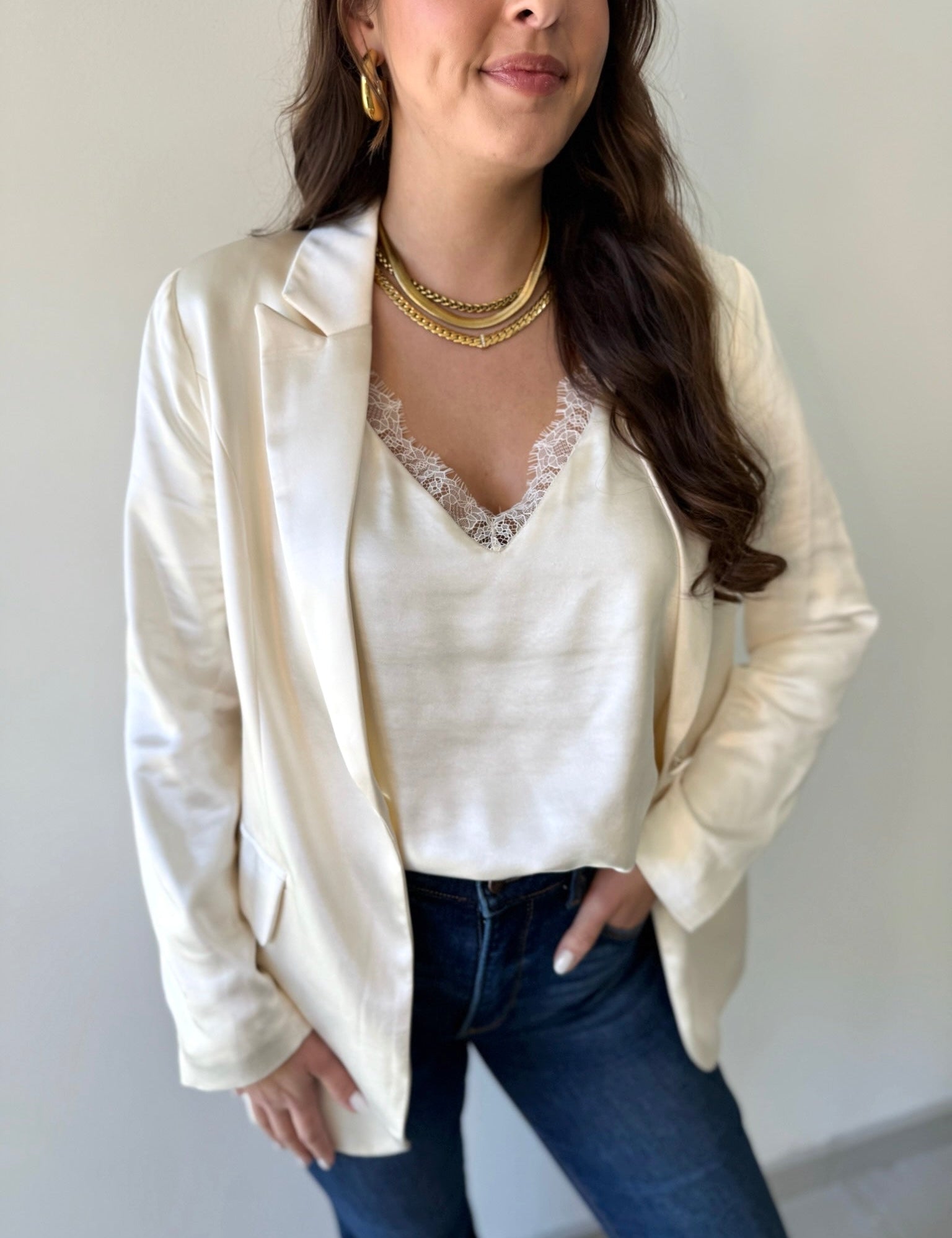 Evelyn Satin Blazer - Cream