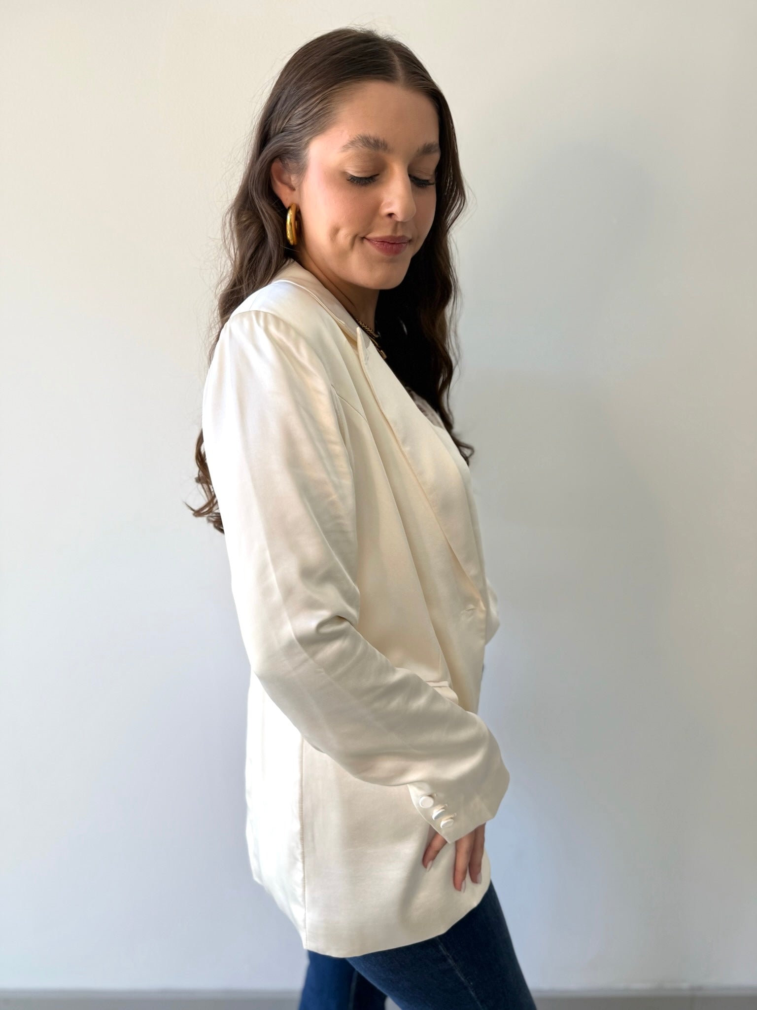 Evelyn Satin Blazer - Cream