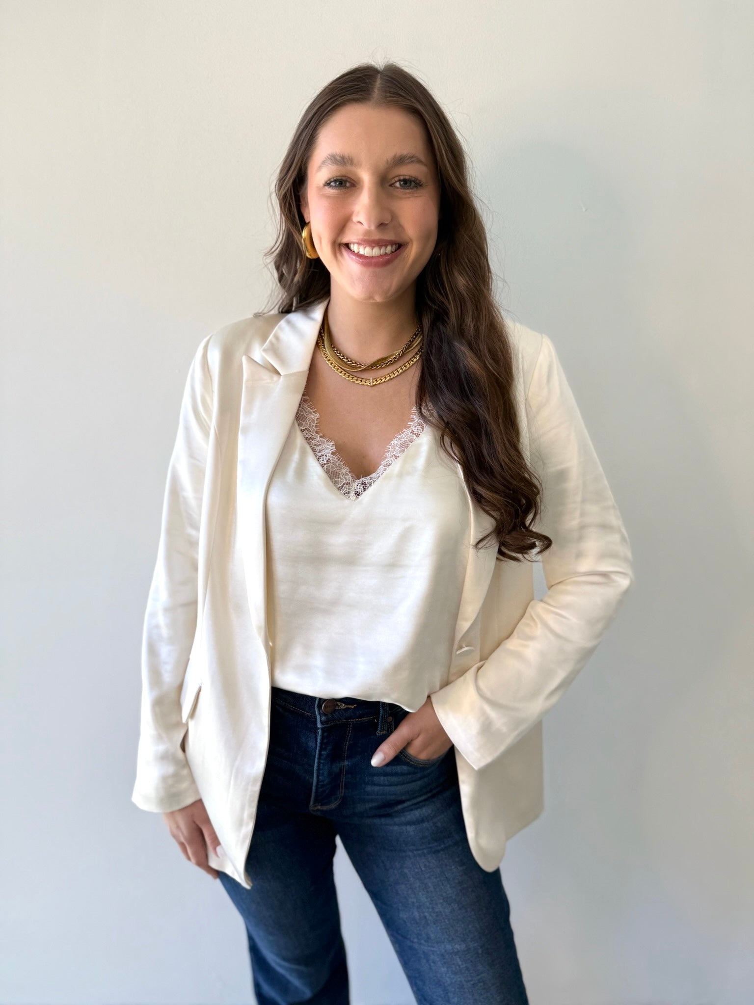 Evelyn Satin Blazer - Cream