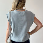 Exposed Seam Knit Sweater Vest Top - Dusty Blue