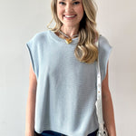 Exposed Seam Knit Sweater Vest Top - Dusty Blue