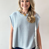 Exposed Seam Knit Sweater Vest Top - Dusty Blue