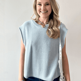 Exposed Seam Knit Sweater Vest Top - Dusty Blue