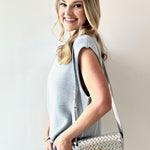 Exposed Seam Knit Sweater Vest Top - Dusty Blue