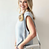 Exposed Seam Knit Sweater Vest Top - Dusty Blue