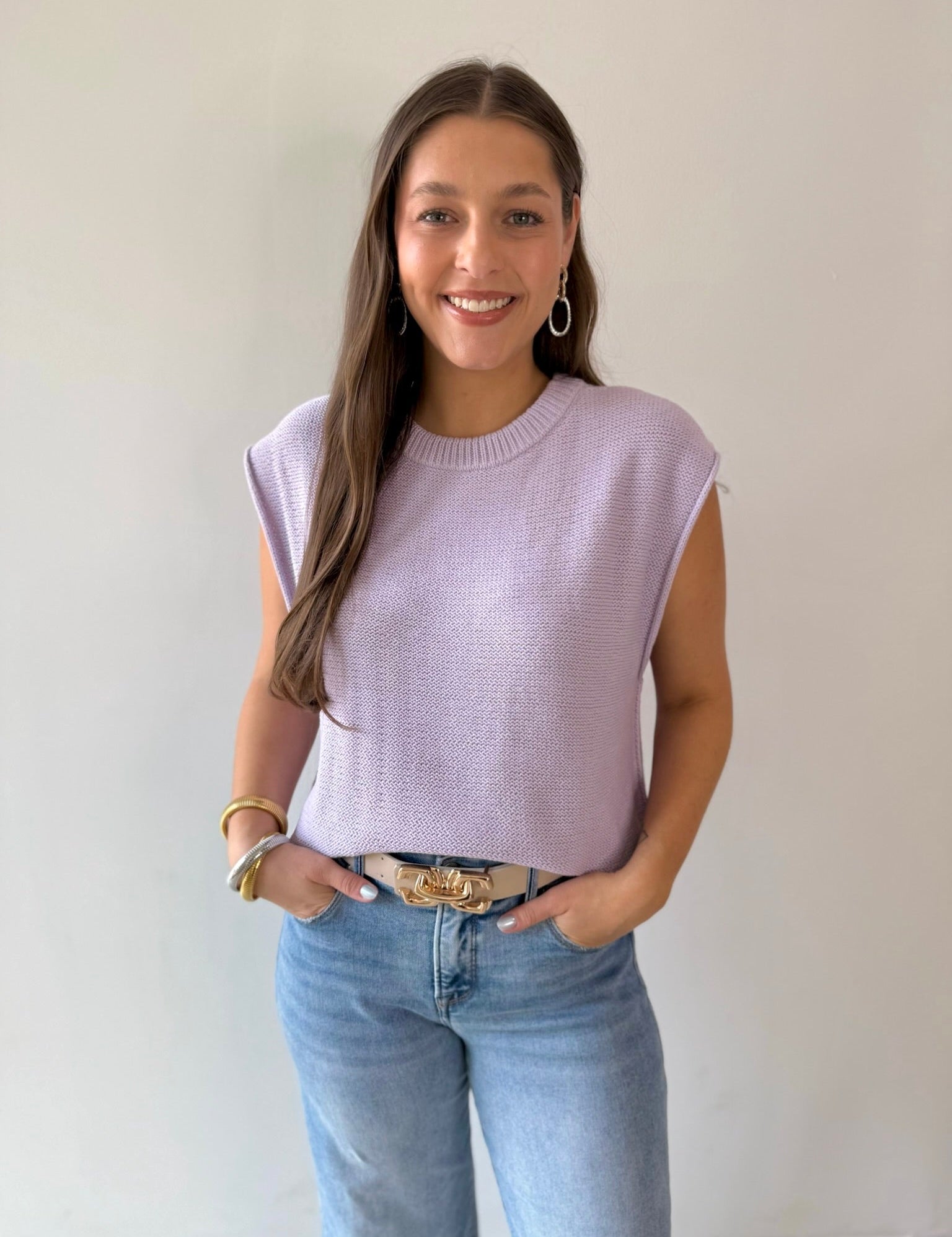 Exposed Seam Knit Sweater Vest Top - Lavender