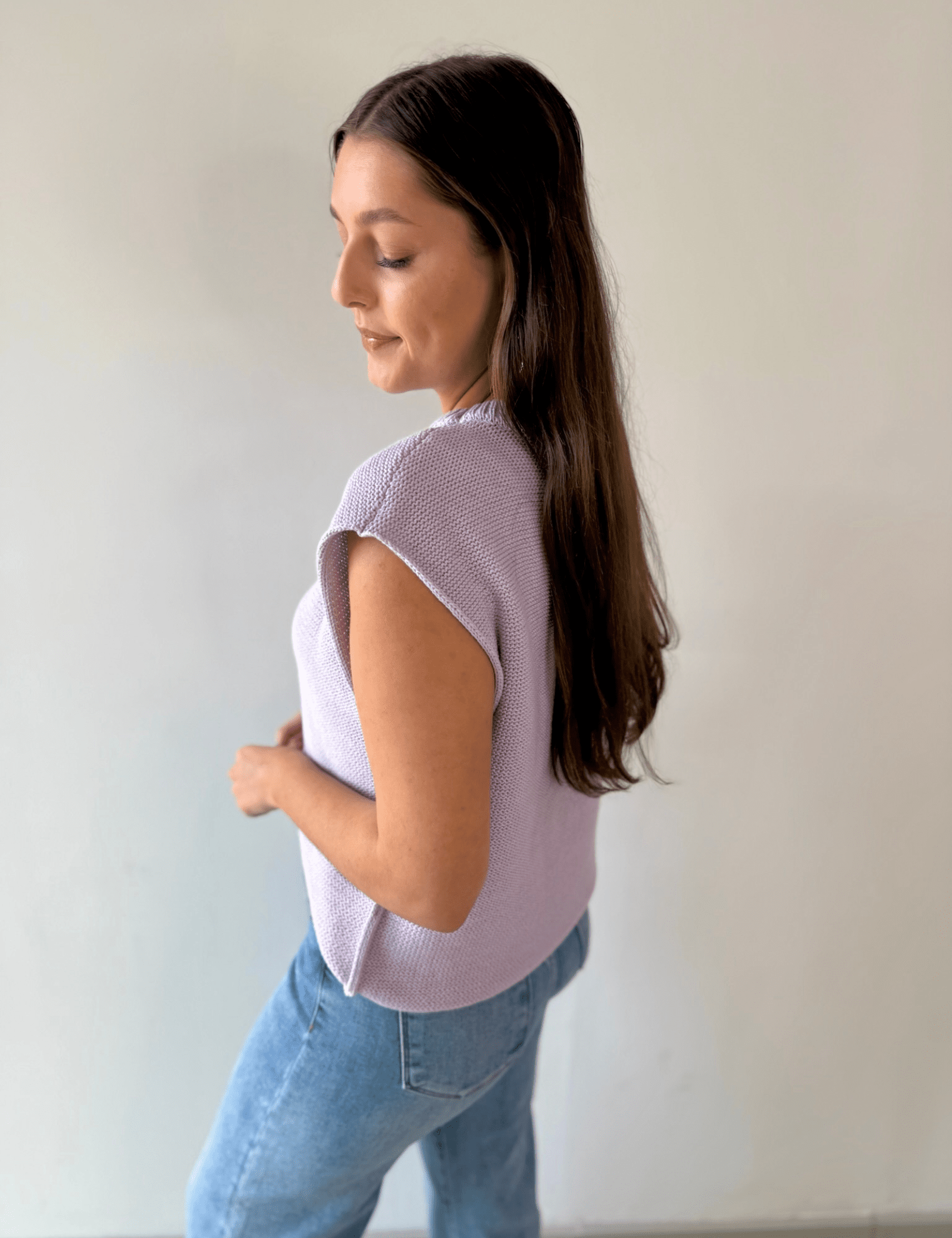Exposed Seam Knit Sweater Vest Top - Lavender