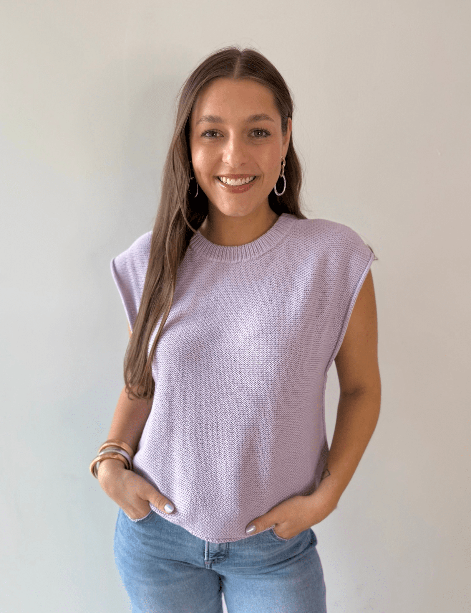 Exposed Seam Knit Sweater Vest Top - Lavender