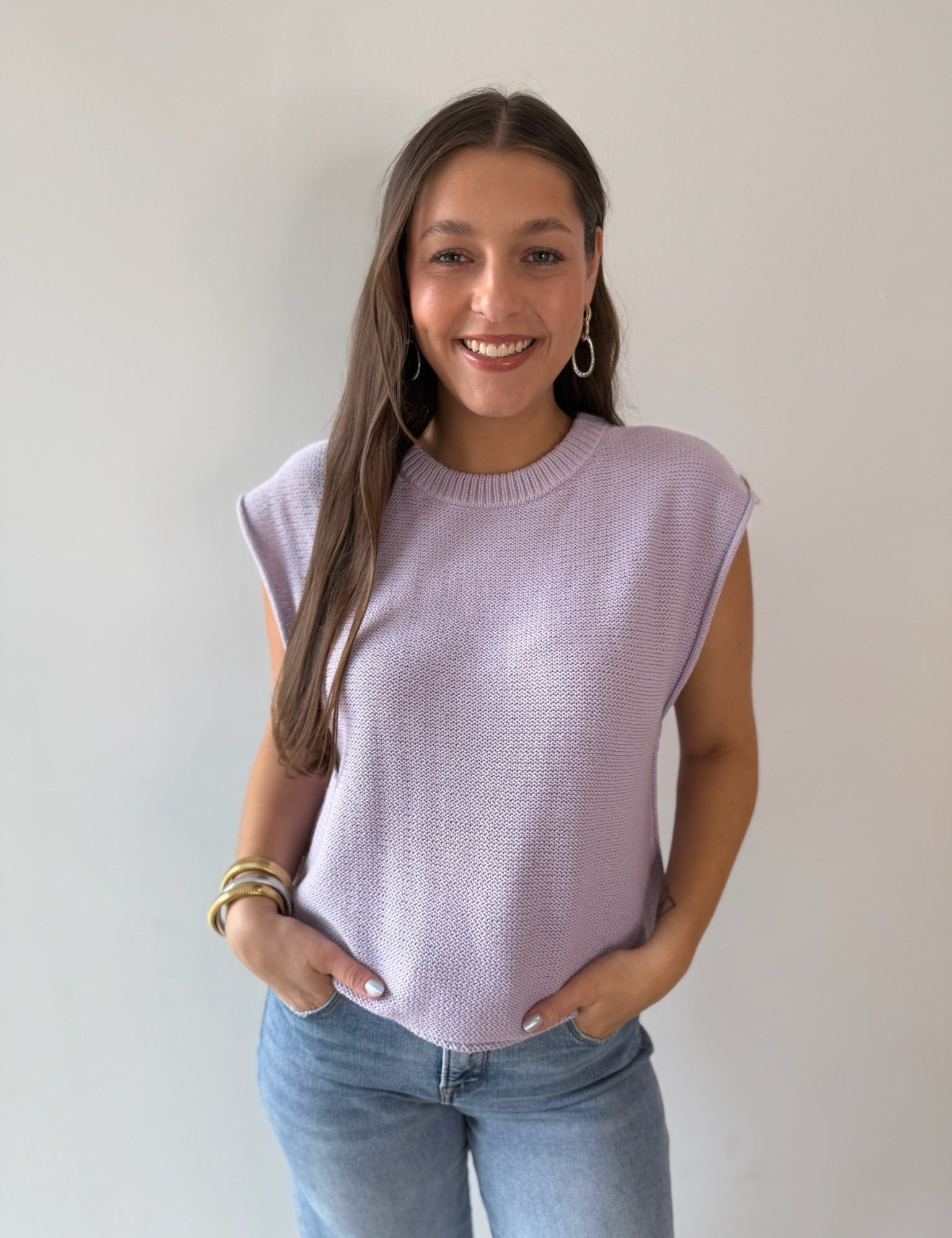 Exposed Seam Knit Sweater Vest Top - Lavender